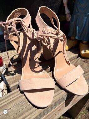 Charlotte Russe Women’s Blush Pink Strappy Block Heel Sandals
